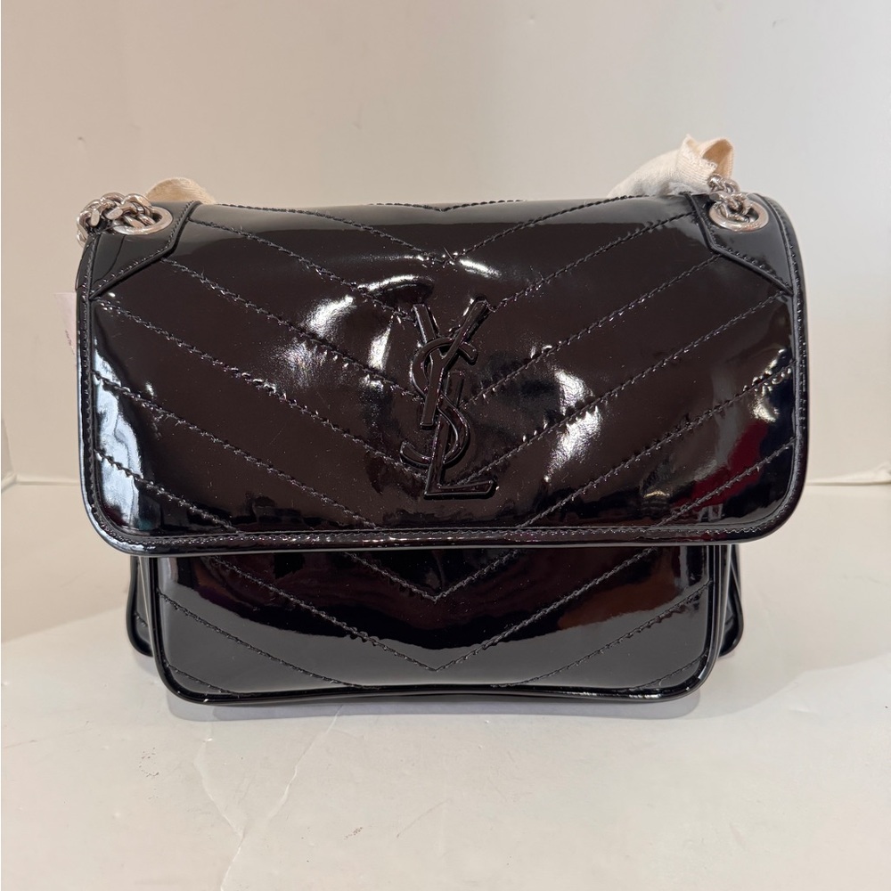 Saint Laurent Niki Black Patent Leather Bag NEW